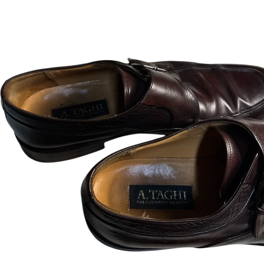 A. Taghi Monk Strap‎ Dress Shoes Brown Leather Mens 11.5 Buckle Preowned
